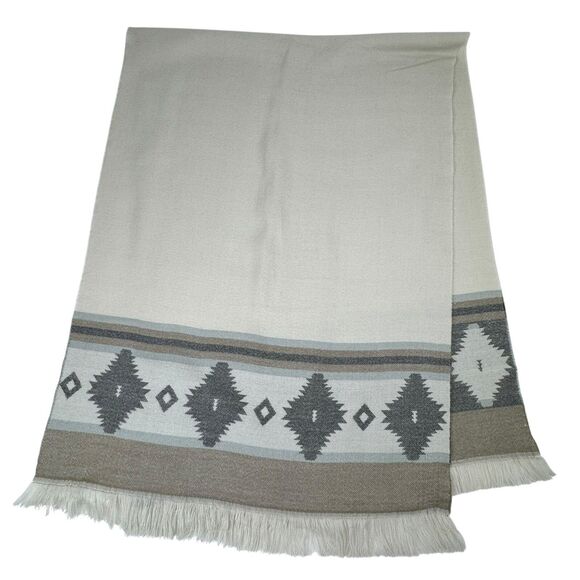 Womens Aztec Fringe Scarf Shawl Ivory Neutral Western Boho Sothwestern Cowgirl - Picture 6 of 11